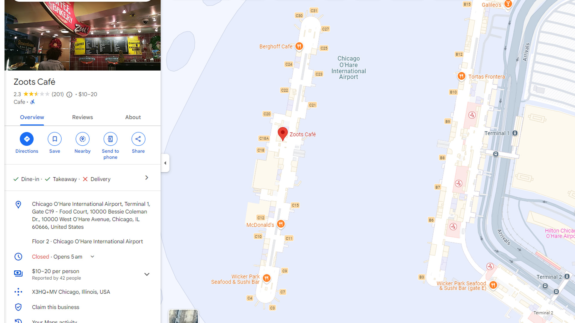 Café Zoot! o hare airport map