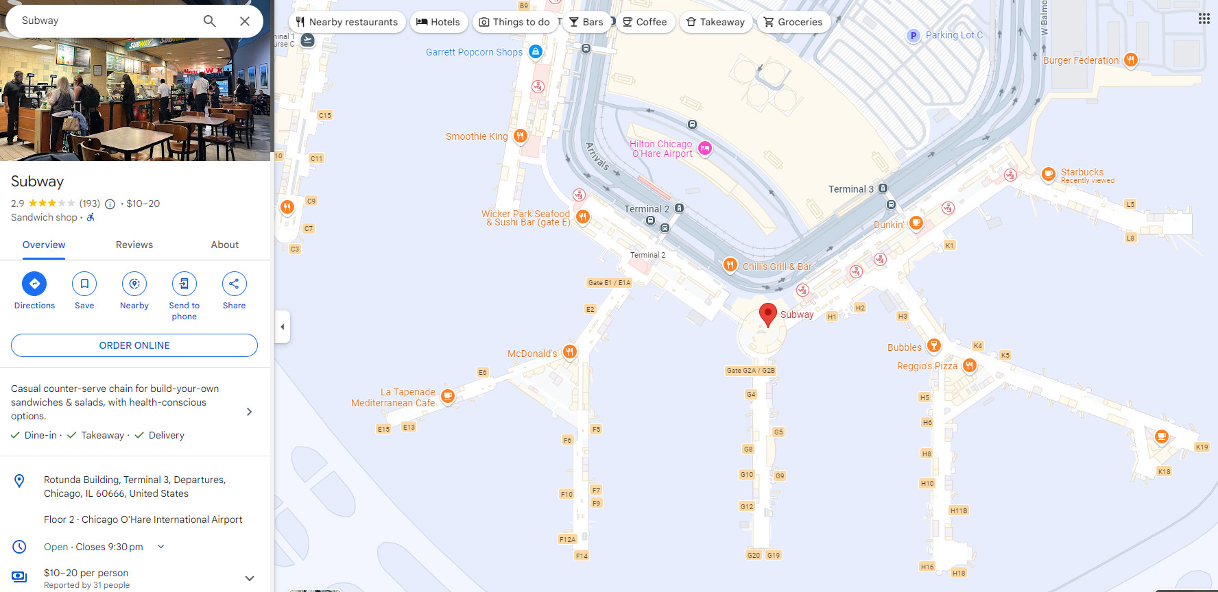 Subway o'hare airport map